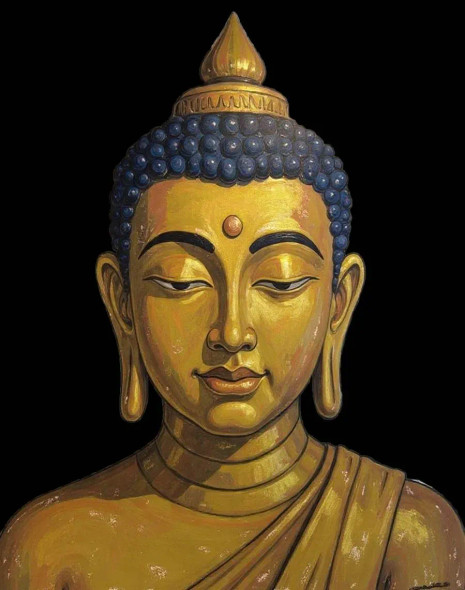 Golden Buddha In Black Background - 05/10 (PRT-7990-118346) - Canvas Art Print - 19in X 24in