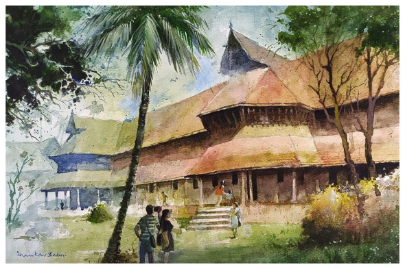 PADMANABHAPURAM PALACE (ART-662-118416) - Handpainted Art Painting - 17in X 11in