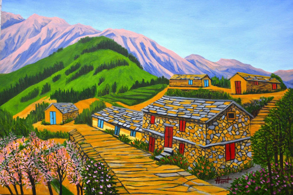 Abode In The Himalayas (PRT-2948-118181) - Canvas Art Print - 18in X 12in