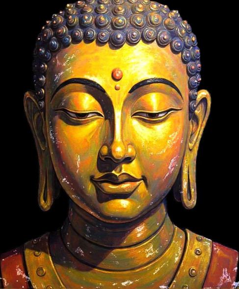 Golden Buddha In Black Background - 01/10 (PRT-7990-118342) - Canvas Art Print - 20in X 24in