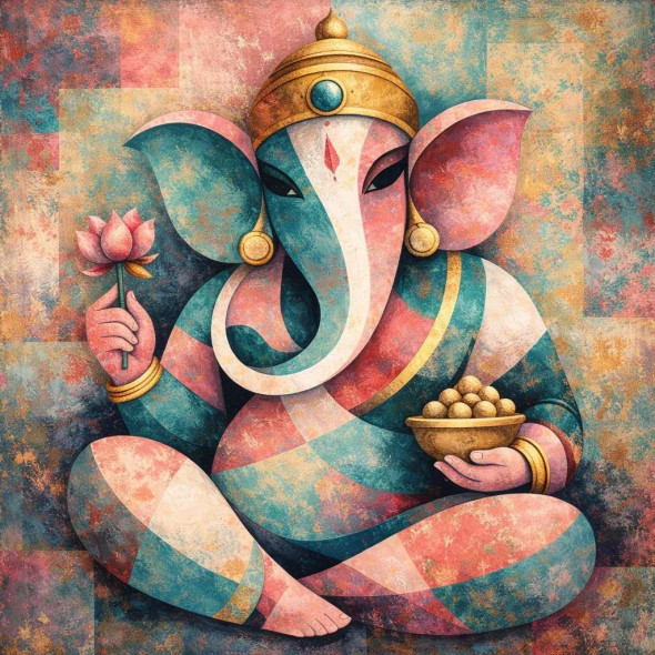 Colorful Ganesha Modern Art For Living Room (PRT-7990-118698) - Canvas Art Print - 24in X 24in