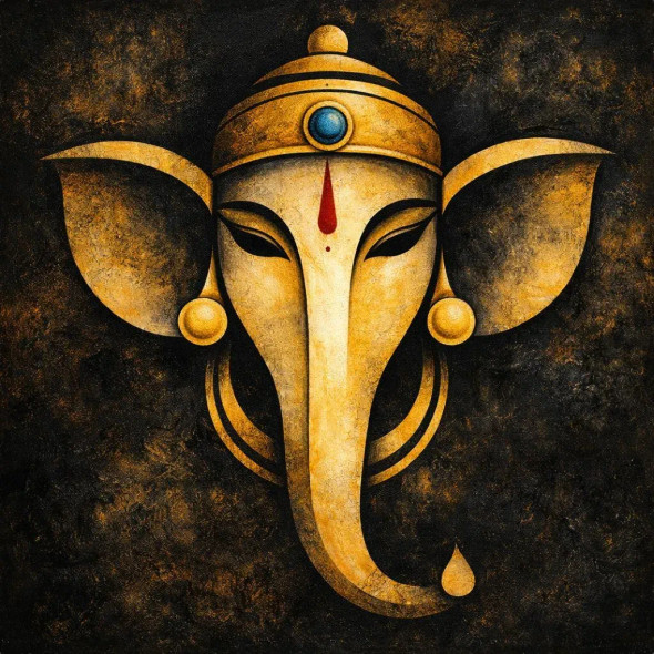 Lord Ganesha Square Abstract (PRT-7990-118696) - Canvas Art Print - 24in X 24in
