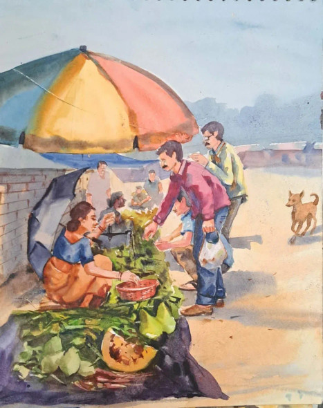 Market (PRT-18009-118540) - Canvas Art Print - 19in X 24in