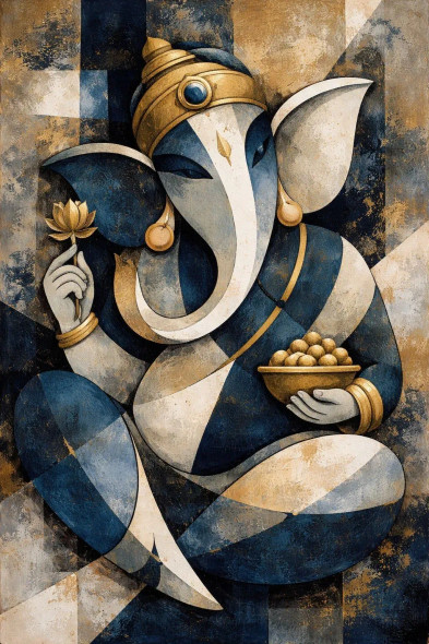 Modern Art Ganesha - Living Room Art (PRT-7990-118697) - Canvas Art Print - 16in X 24in