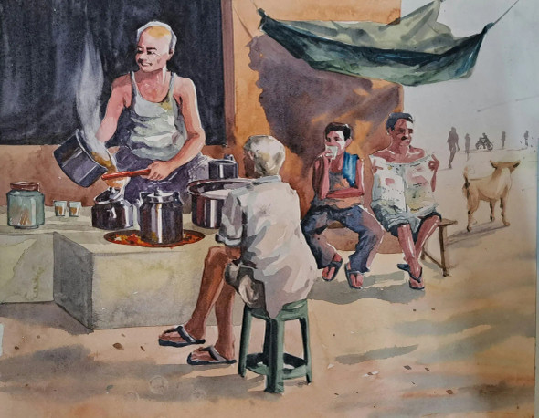 Tea Stall (PRT-18009-118681) - Canvas Art Print - 24in X 19in