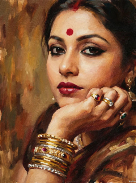 Gaze Of The Crimson Bindi (PRT-15697-118705) - Canvas Art Print - 45in X 60in