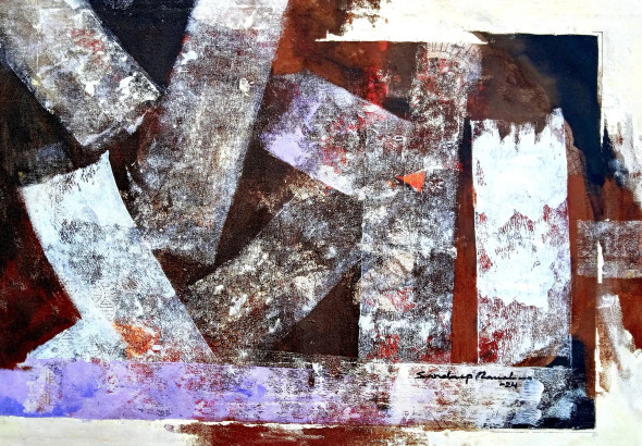 Old Pieces Of Paper (Abstract) Painting (ART-5244-118626) - Handpainted Art Painting - 24in X 18in
