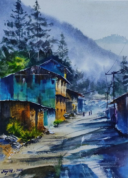Morning In Kumaon 1 (ART-18048-118645) - Handpainted Art Painting - 10in X 14in