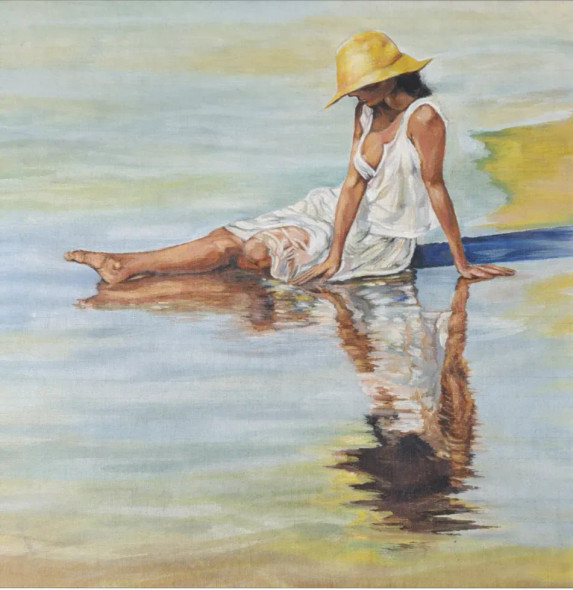 Reflections At Low Tide (ART-18033-118495) - Handpainted Art Painting - 12in X 16in