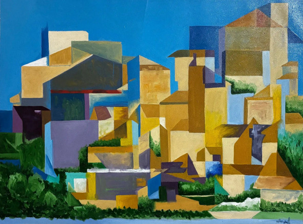 City (ART-8348-118594) - Handpainted Art Painting - 24in X 18in