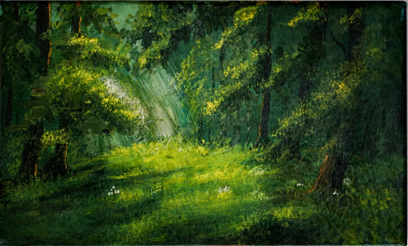 Green Waves Of Tree (ART-18044-118714) - Handpainted Art Painting - 14in X 8in