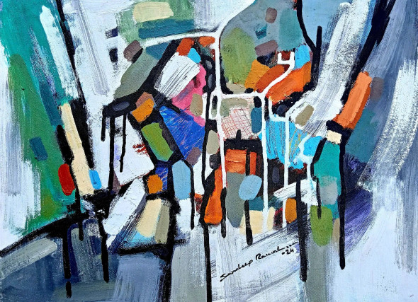 My Live Location (Abstract) Painting (ART-5244-118627) - Handpainted Art Painting - 24in X 18in