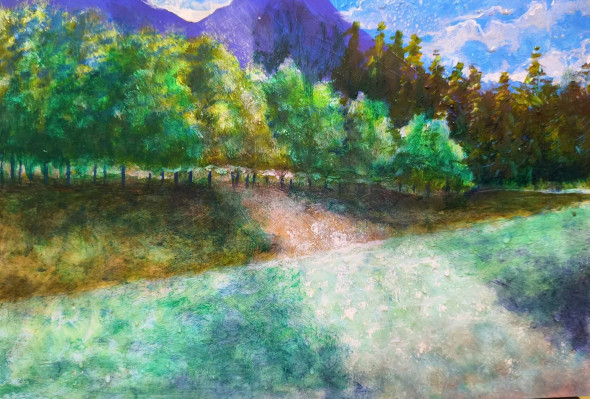Early Morning Sunrays In Gulmerg (ART-15198-118639) - Handpainted Art Painting - 15in X 10in