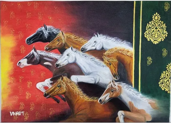 Lucky Horses (ART-8606-118641) - Handpainted Art Painting - 20in X 29in