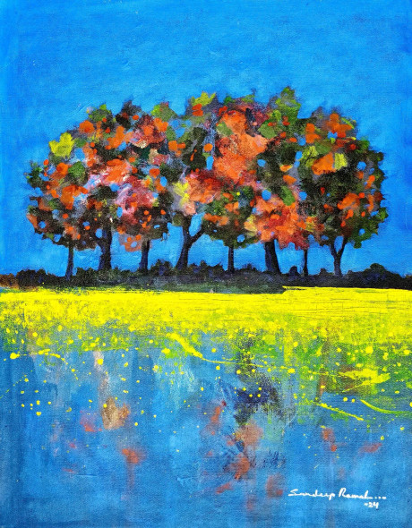 The Field Is Yellow (Landscape) Painting (ART-5244-118619) - Handpainted Art Painting - 24in X 18in
