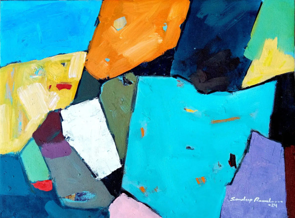 Some Pieces Of My Thinking 2 (Abstract) Painting (ART-5244-118615) - Handpainted Art Painting - 24in X 18in
