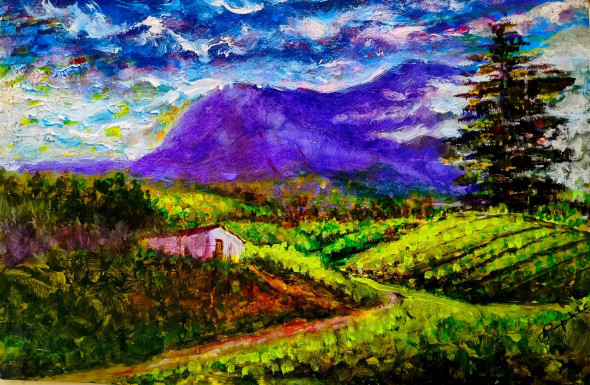 Abstract Impressionist Munnar (ART-15198-118638) - Handpainted Art Painting - 15in X 10in