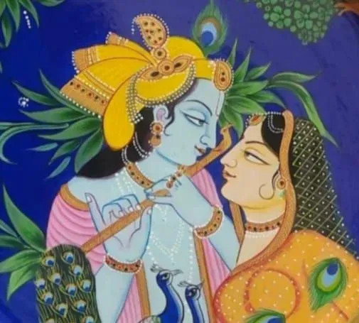 HANDMADE RADHA KRISHNA PAINTING (ART-15404-118498) - Handpainted Art Painting - 12in X 12in
