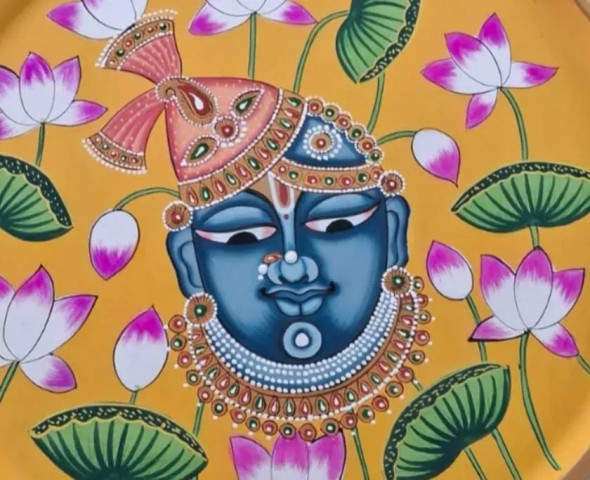 HANDMADE SHREENATH JI PAINTING (ART-15404-118497) - Handpainted Art Painting - 12in X 12in