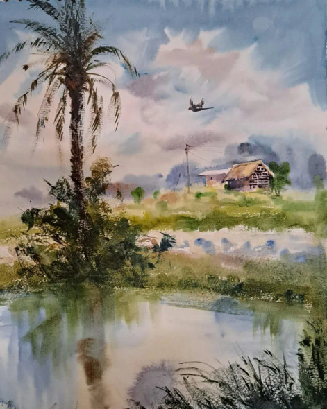 Landscape (ART-18009-118564) - Handpainted Art Painting - 11in X 15in