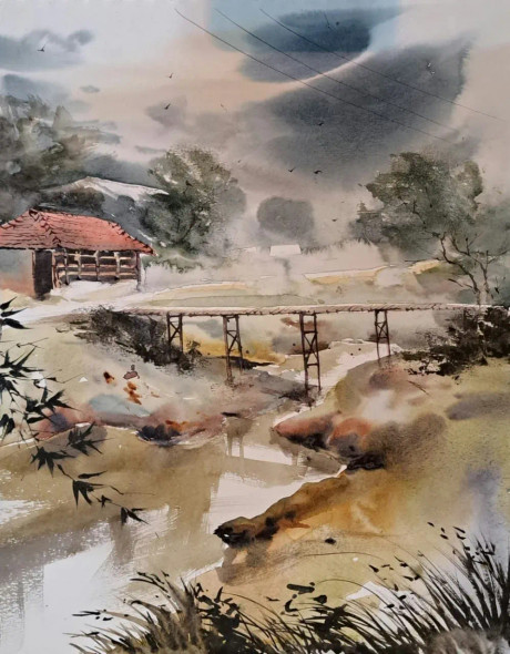 Landscape (ART-18009-118556) - Handpainted Art Painting - 11in X 15in