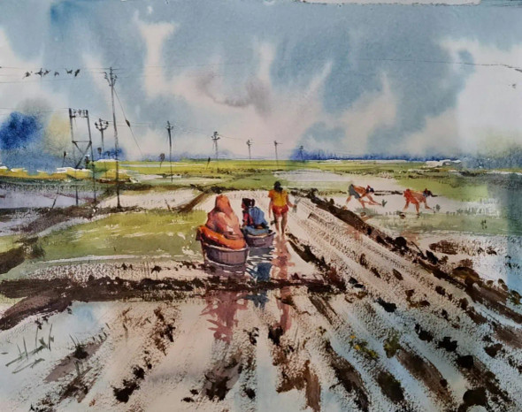 Landscape (ART-18009-118566) - Handpainted Art Painting - 11in X 15in