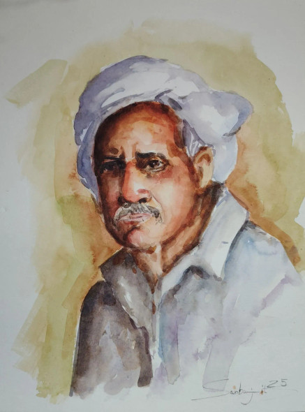 “Timeless Gaze” – Original Watercolor Portrait Painting (ART-17209-118749) - Handpainted Art Painting - 11in X 14in