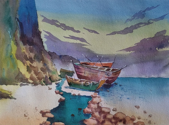 Seascape Painting (ART-16757-118743) - Handpainted Art Painting - 15in X 11in