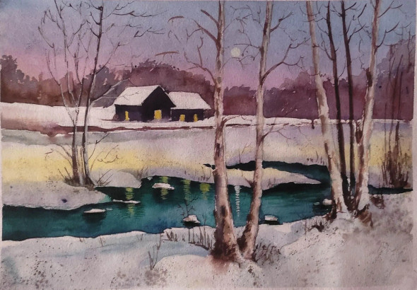 Snowy Region (ART-16757-118744) - Handpainted Art Painting - 15in X 11in