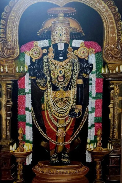 Opulence Of Tirupati Balaji (ART-7659-118724) - Handpainted Art Painting - 24in X 36in