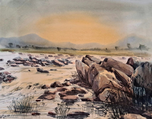 Landscape (ART-18009-118796) - Handpainted Art Painting - 15in X 11in