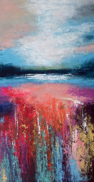 Colorful Abstract Landscape Handmade Original Painting (ART-8156-118775) - Handpainted Art Painting - 30in X 60in