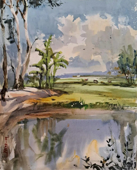 Landscape (ART-18009-118576) - Handpainted Art Painting - 11in X 15in