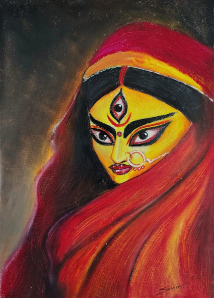 Goddess Durga (PRT-17209-118766) - Canvas Art Print - 17in X 24in