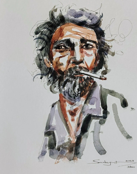 Urban Soul: Expressive Hand-Painted Man Portrait (PRT-17209-118801) - Canvas Art Print - 28in X 36in