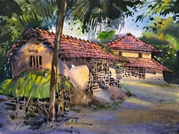 Landscape (ART-18009-118843) - Handpainted Art Painting - 15in X 11in