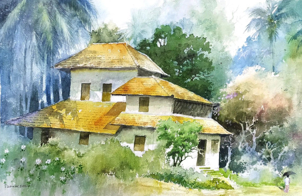 Tharavad (ART-662-118867) - Handpainted Art Painting - 20in X 13in