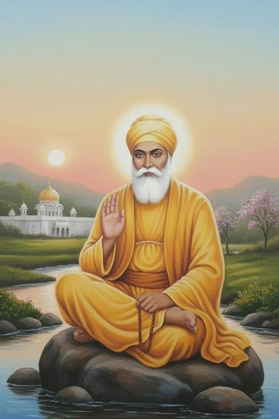 GURU NANAK DEV JI PAINTING (ART-3319-118858) - Handpainted Art Painting - 24in X 36in