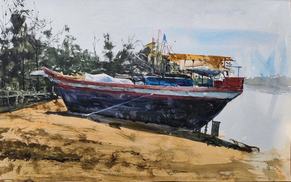 Boat (ART-7901-118908) - Handpainted Art Painting - 22in X 14in