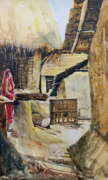 Village Series (ART-7901-118901) - Handpainted Art Painting - 14in X 22in