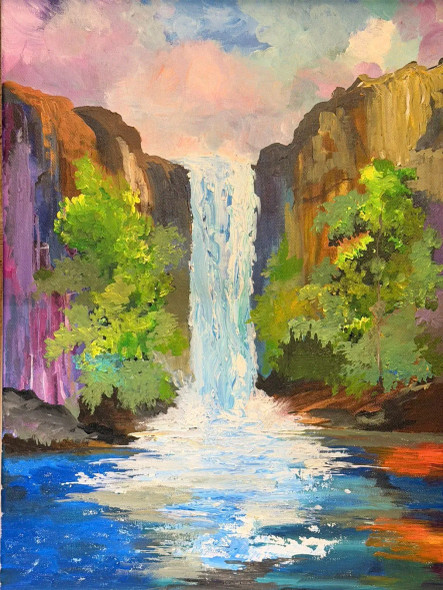 Sunlit Waterfall (ART-17954-118812) - Handpainted Art Painting - 18in X 24in