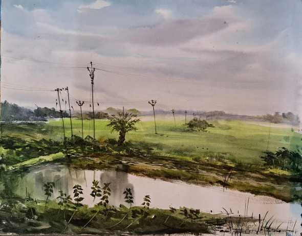 Landscape (ART-18009-118827) - Handpainted Art Painting - 15in X 11in