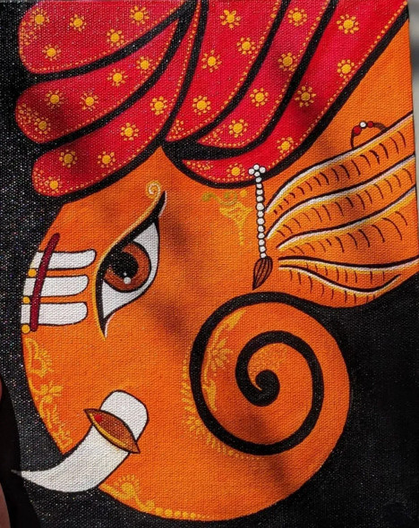 HANDMADE LORD GANESHA CANVAS PAINTING (ART-15404-118876) - Handpainted Art Painting - 12in X 12in