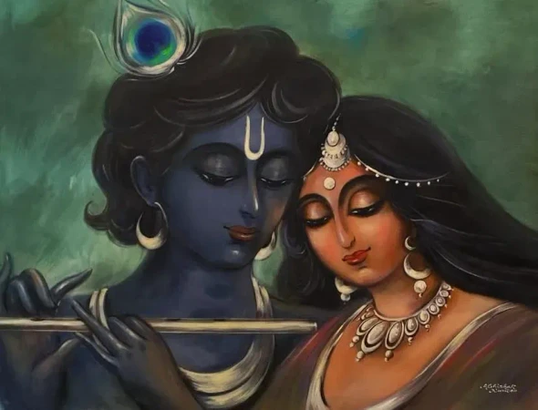 Radhakrishna (ART-3512-119134) - Handpainted Art Painting - 40in X 29in