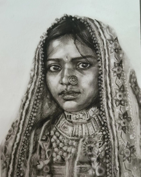 The Sovereign Gaze (ART-8316-119123) - Handpainted Art Painting - 12in X 16in