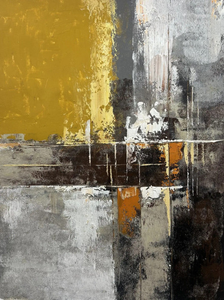 Modern Abstract Textured Painting | Original Handmade Acrylic Wall Art | Gold Grey (ART-16885-119129) - Handpainted Art Painting - 36in X 48in