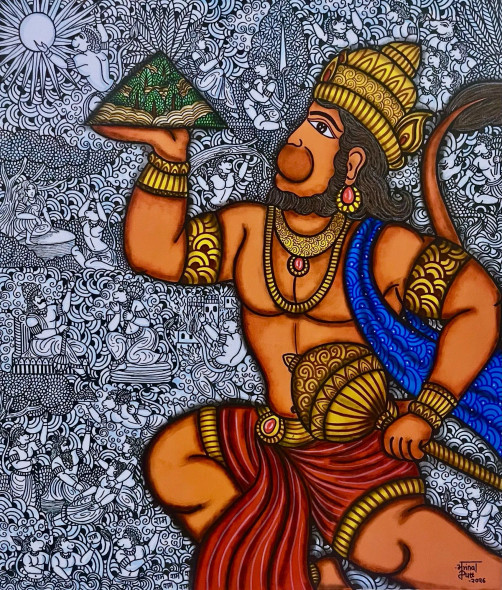 Anjani Putra (ART-7129-119096) - Handpainted Art Painting - 32in X 37in