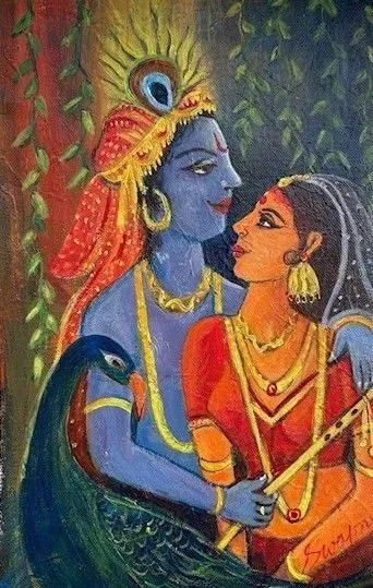 Radha Krishna (ART-16110-119081) - Handpainted Art Painting - 8in X 13in