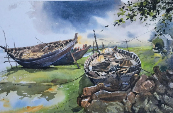 Landscape (ART-18009-119268) - Handpainted Art Painting - 22in X 14in