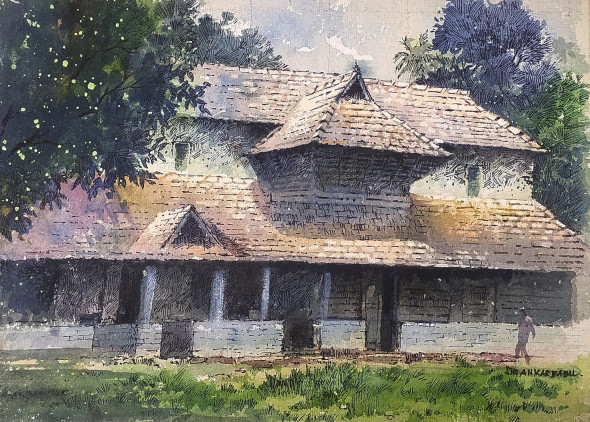 The Koyikkal Palace2 (ART-662-119156) - Handpainted Art Painting - 14in X 10in